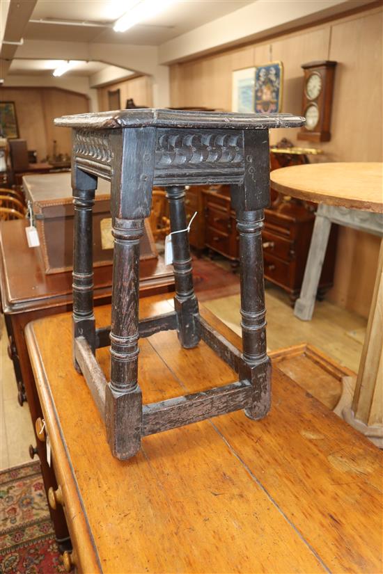 A late 17th century joynt stool W.46cm
